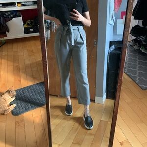 High-Waist Paperbag Ankle Pants — Gray